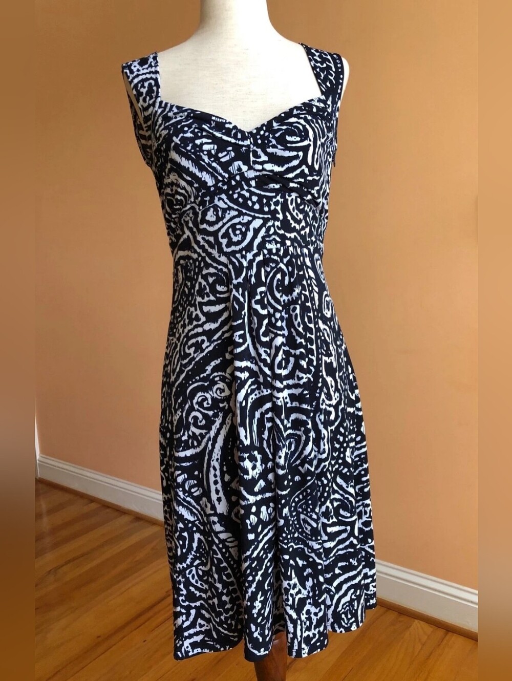 Black & White Printed Sleeveless Fit-and-Flare Dress